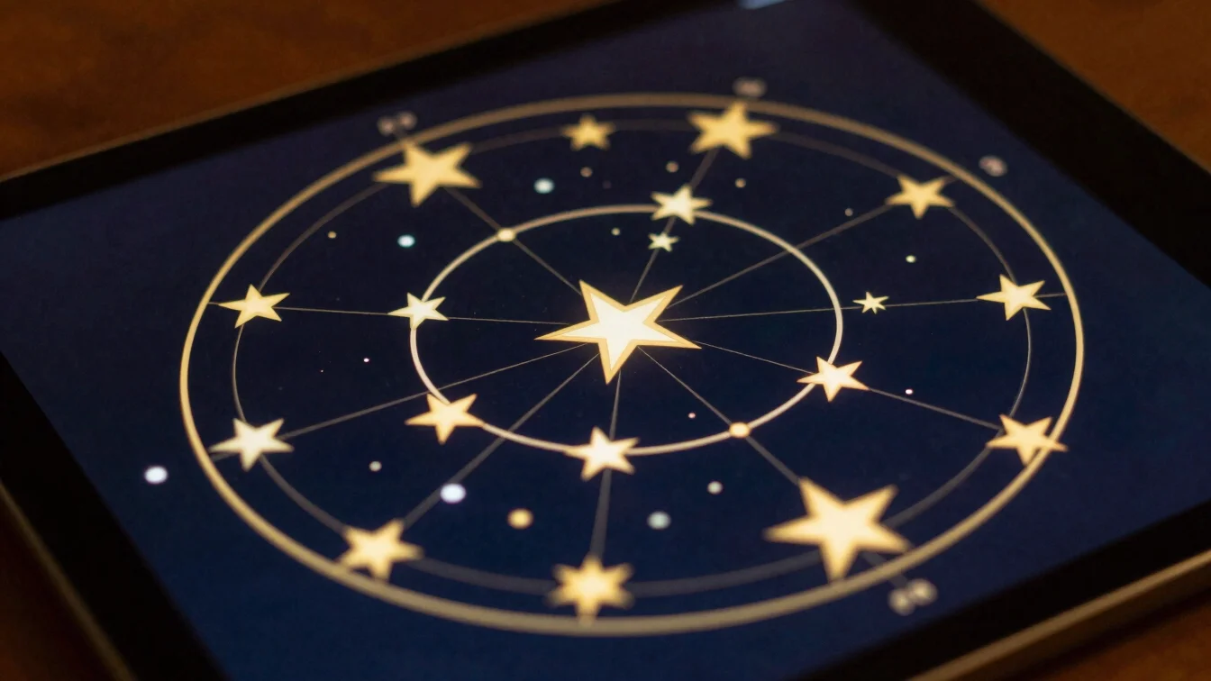 Close-up of a tablet screen displaying a vibrant digital star cha